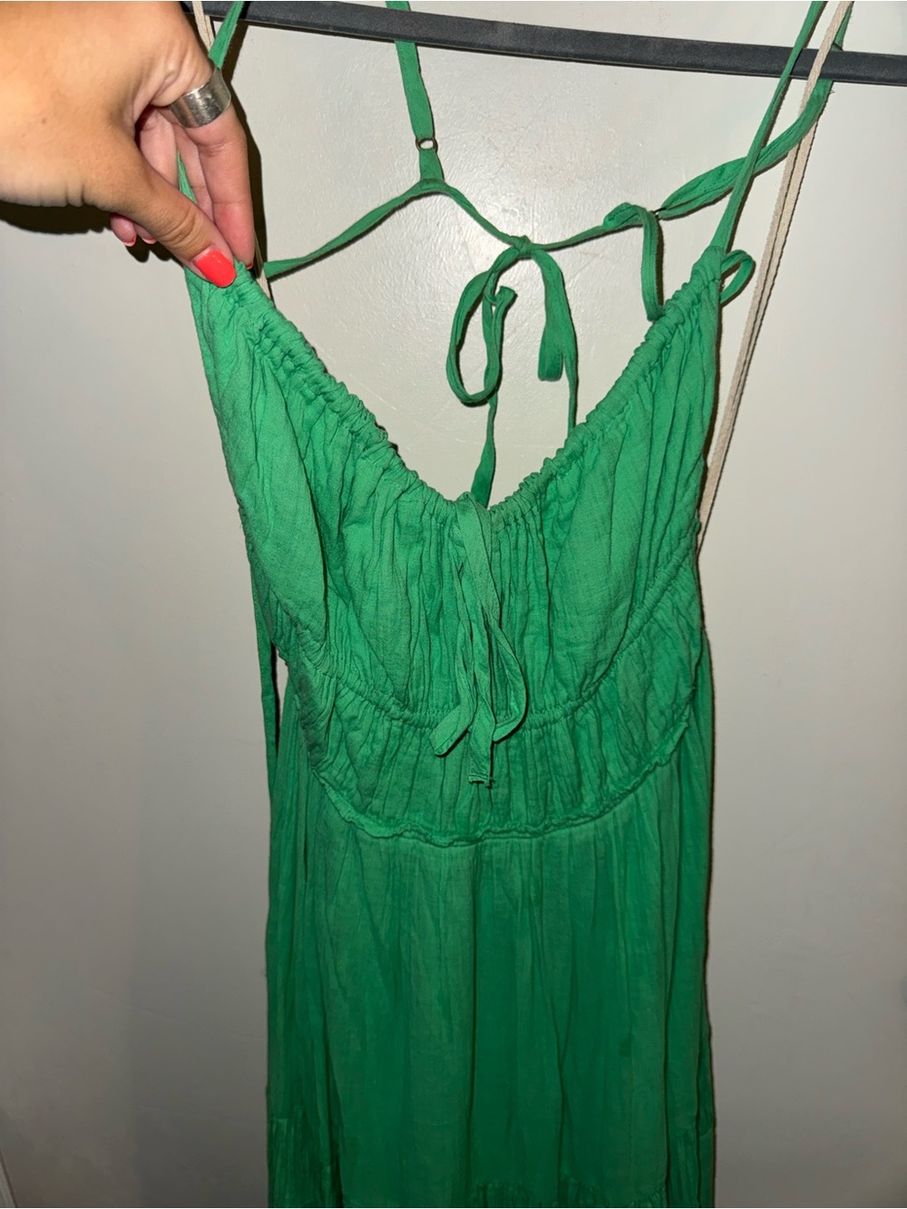 Free People Taking Sides Green Tiered Maxi Dress with Spaghetti Straps - Picture 7 of 9